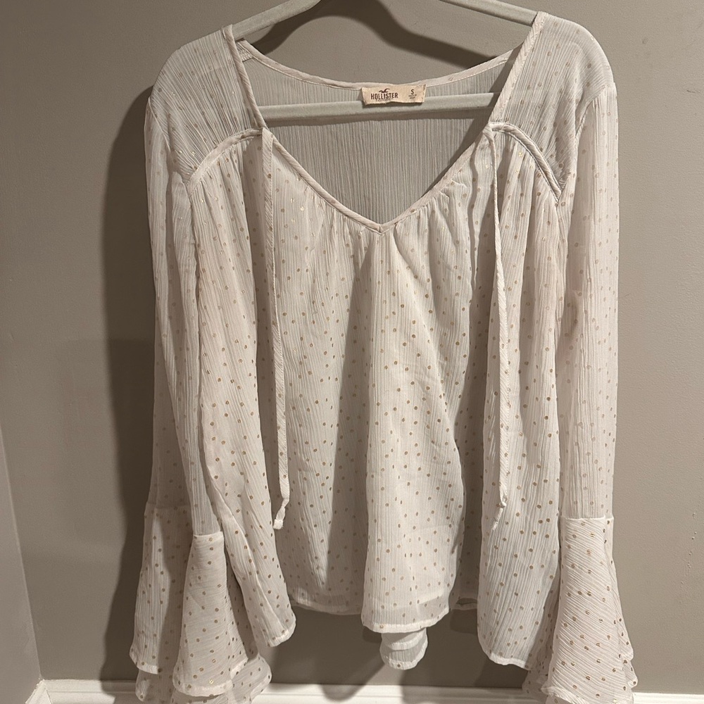 Hollister Sheer White Blouse with Gold Dots